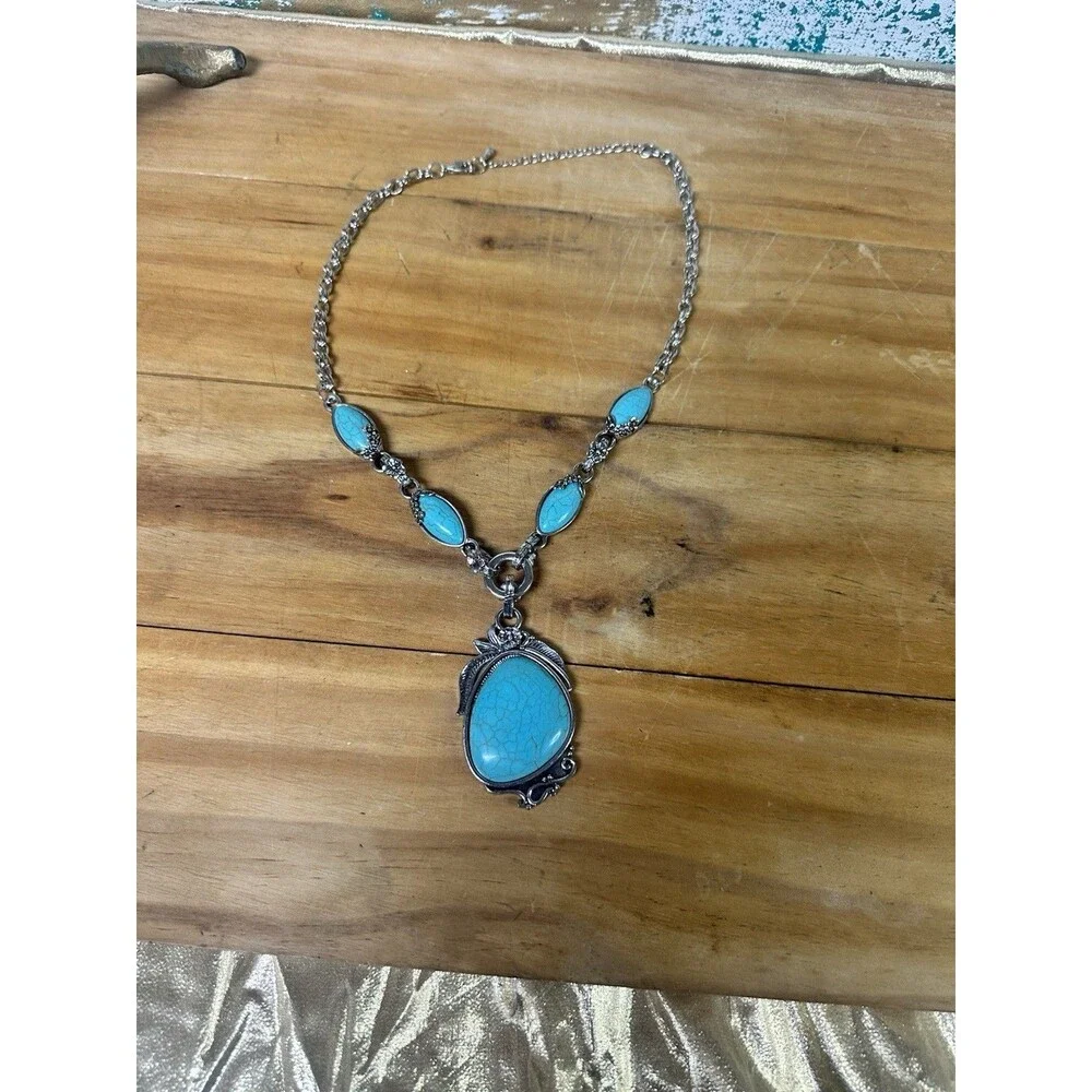 Novadab Necklace Turquoise Pendant Southwestern Design 19” Necklace